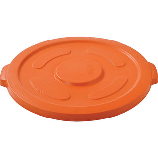 55 Gallon Plastic Trash Can Lid by Global Industrial – 27-1/2" Diameter x 2-1/2"H, 55.0 gallons, Polyethylene Resin, Bright Orange, Model 240465BOR