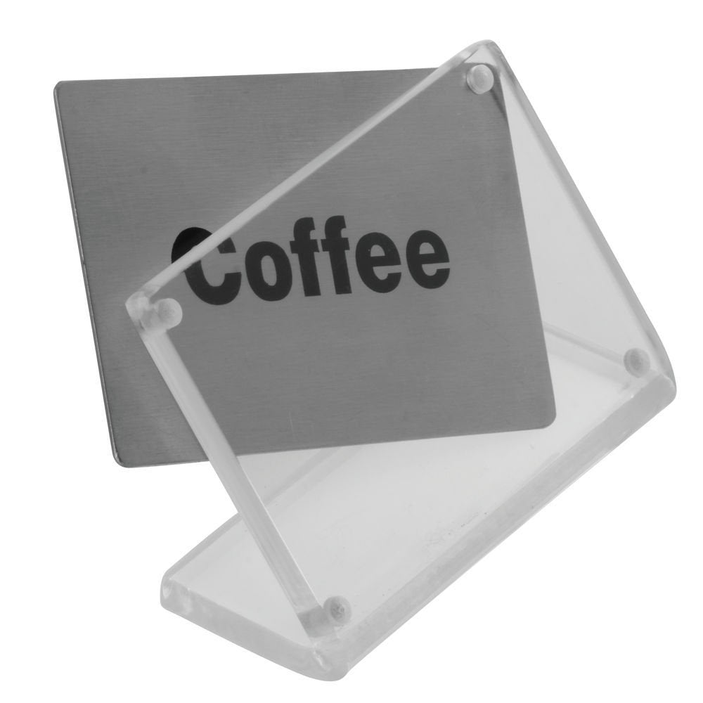 Beverage Sign "Coffee" - 3 5/16"L x 2 11/64"H by HUBERT – Large, Plastic, Clear, Model SBAS5