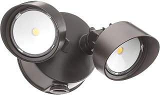 Lithonia Lighting Bronze Outdoor Integrated LED Round Wall Mount Flood Light with Dusk to Dawn Photocell