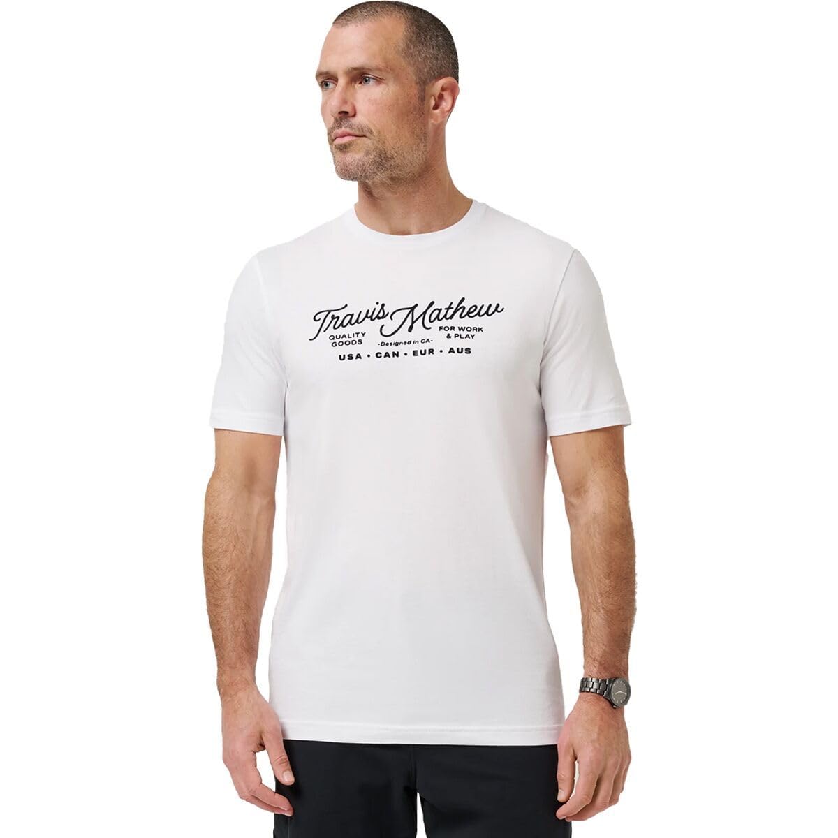 Mens Perfect Plan Tee by TravisMathew – Small, Cotton Blend, White, Model A42242