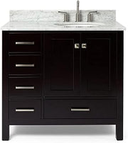 ARIEL Cambridge 37 in. Right Offset Oval Single Sink Vanity with Carrara White Marble Countertop in Espresso