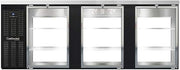 BBC90-GD-PT Three Section Glass Door Refrigerated Pass-Thru Back Bar Cooler, 90"W x 34-3/4"H, Black Exterior