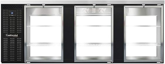 BBC90-GD-PT Three Section Glass Door Refrigerated Pass-Thru Back Bar Cooler, 90"W x 34-3/4"H, Black Exterior
