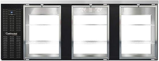 BBC90-GD-PT Three Section Glass Door Refrigerated Pass-Thru Back Bar Cooler, 90"W x 34-3/4"H, Black Exterior