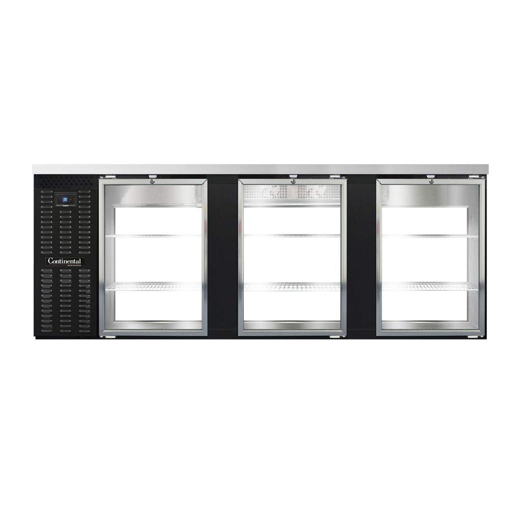 Three Section Glass Door Refrigerated Pass-Thru Back Bar Cooler by Continental Refrigerator – Model BBC90-GD-PT