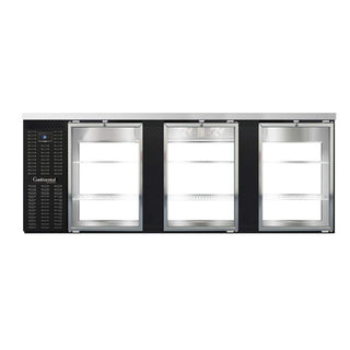 Three Section Glass Door Refrigerated Pass-Thru Back Bar Cooler by Continental Refrigerator – Model BBC90-GD-PT