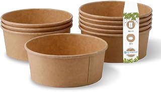 GREENBOX Kraft Cardboard Bowls, 650 ml, Pack of 50 Compostable Soup Bowls Made of Kraft Cardboard, Salad Bowl with PLA Inner Coating, to-Go Tableware Without Plastic, Cardboard Bowls, Brown, Round