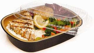 Handi-Foil 4 lb. (Lg) Oblong Black & Gold Aluminum Take-Out Pan w/Clear Dome Lid (pack of 10)