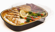 4 lb. (Lg) Oblong Black & Gold Aluminum Take-Out Pan w/Clear Dome Lid (pack of 10) by Handi-Foil – Large, 64.6 fluid_ounces, Aluminum, Black & Gold