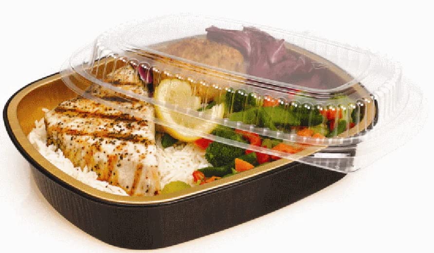 4 lb. (Lg) Oblong Black & Gold Aluminum Take-Out Pan w/Clear Dome Lid (pack of 10) by Handi-Foil – Large, 64.6 fluid_ounces, Aluminum, Black & Gold