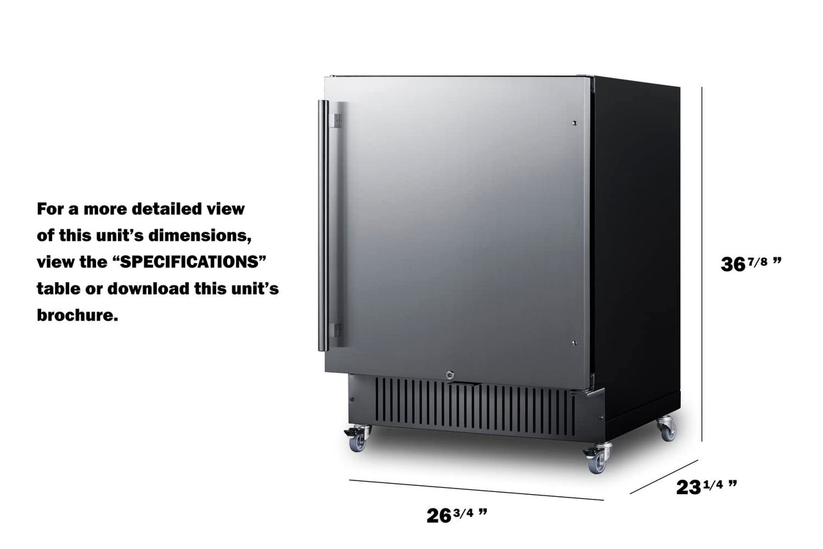 Summit 27” Refrigerator by Summit Appliance – 26.75x23.25x36.88, 4.98 cubic_feet, In Description, Stainless steel/Black, Model FF27BSSCAS