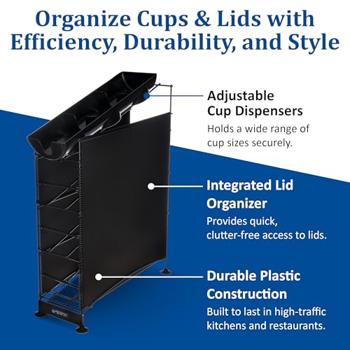 San Jamar 4 Positions / Side Panels / 3 Cup + 1 Lid / Black Food Dispensers