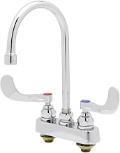 T&S Brass B-1141-04 Deck Mount Workboard Faucet with 4-Inch Centers, Swivel Gooseneck and Wrist Action Handles, Chrome
