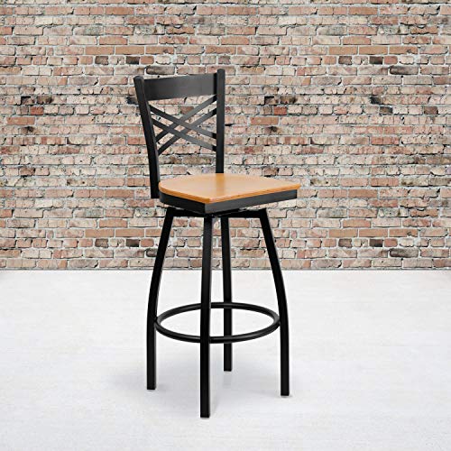 Flash Furniture Natural Wood Seat/Black Metal Frame / 2 Pack / 1 Barstools