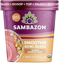 Sambazon Smoothie Bowl Blend, Mango Dragon Fruit, USDA Organic, 1 Pint (473 mL), Makes 3 Bowls - 8 peer case