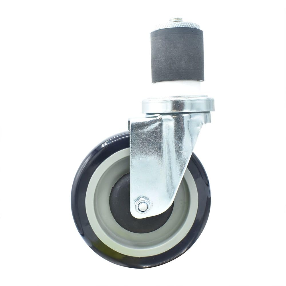 BK Resources 5" Polyurethane 2" Expanding Stem Swivel Caster for Work Tables – 5", Silver, Model 5SBR-4RA-PLY