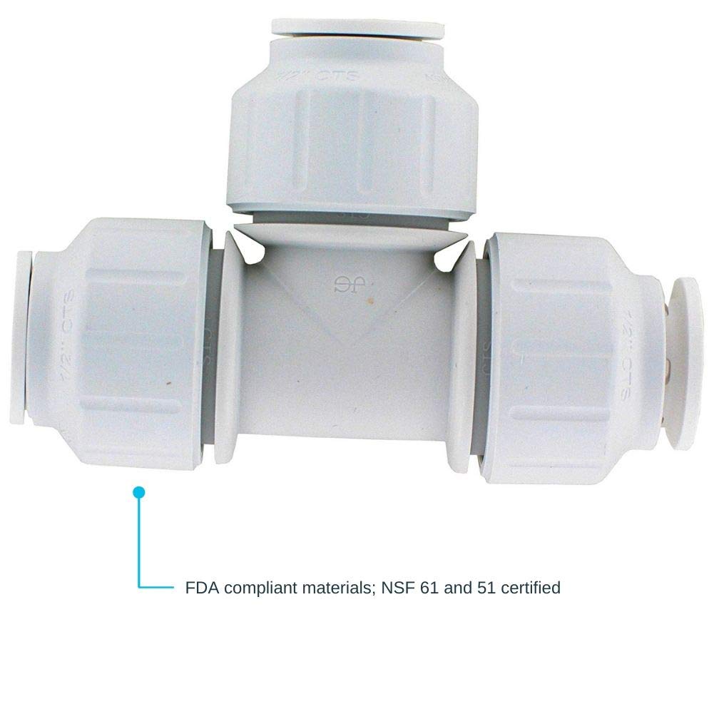 Speedfit 1/2 Inch CTS Union Straight PEX Tee by John Guest – 1 Count (Pack of 1), PEX, White, Model PEI0220P