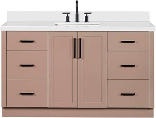ARIEL Loren 60-inch Bathroom Vanity with Sink,Solid Wood, 1.5-inch Pure White Quartz Countertop, Single Rectangular Porcelain Sink, 2 Soft Closing Doors, 7 Dovetail Drawers, Mocha