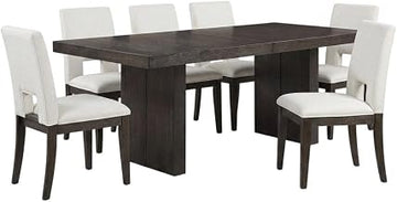 Starlight Canyon Home Rubberwood Dining Furniture Set 7-Piece Extendable Table, Linen-Look Upholstered Kitchen Table and Chairs Set, White