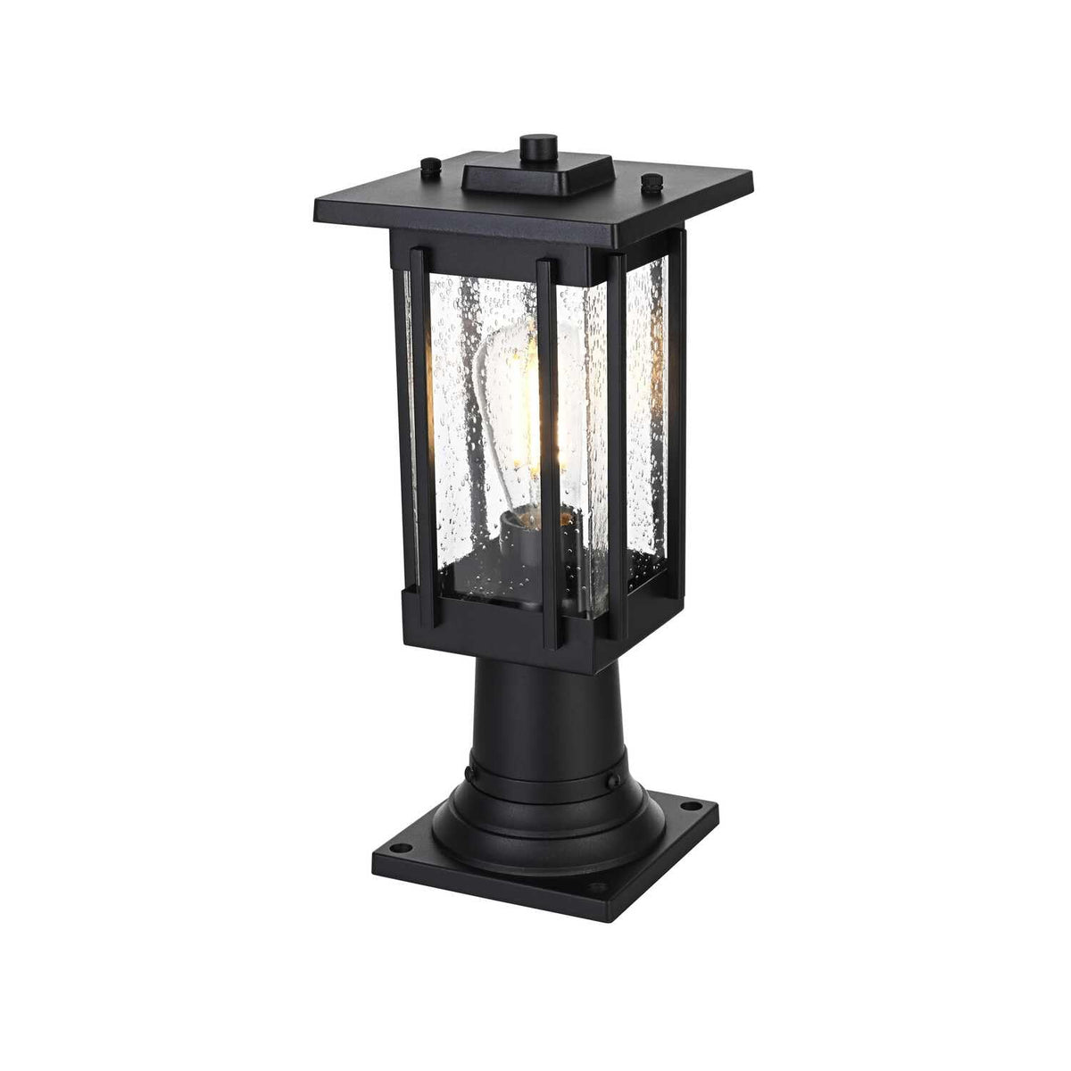 Melvale One Light Outdoor Post Mount Black by Lighting Design – 12", Iron, Black, Model OD322P16BK