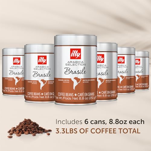 illy Brasile Single Origin Bold Roast / 8.8 Ounce (Pack of 6) / Silver Roasted Coffee Beans