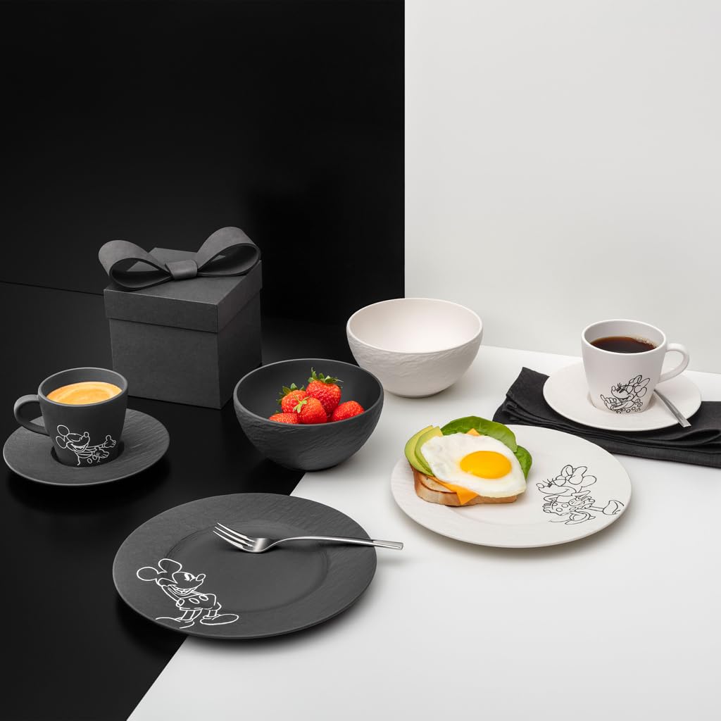 Manufacture Rock - Mickey Mouse - Coffee Cup with Saucer by Villeroy & Boch – 23X23X11,5CM, 0 milliliters, Porcelain, Black, Pack of 4