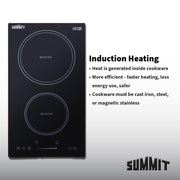 Summit 12" 2 zone Electric Cooktop. 208-240V Induction Cooktop by Summit Appliance – 12 Inch, Ceramic Glass, Black, Model SINC2B230B
