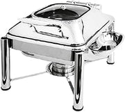 3964GPL Crown Collection 4 Quart Induction Chafing Dish, Square, Hinged Glass Lid, Pillared Style Stand