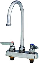 Deck Mounted Workboard Faucet with 4" Centers, 6" Swivel Gooseneck, 2.2 GPM Aerator and Lever Handles, Chrome by T&S Brass – 3"L x 3"W x 11.38"H, Brass, Chrome, Model B-1141