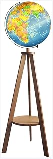 Globes, Floor Tripod with Wooden Storage Rack Stand Raised Embossed(C)