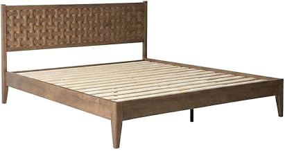 Furnifact Solid Wood Platform Bed Frame with Headboard and Footboard, King Size Bed Frame Wooden Bedframe for Bedroom, Barnwood