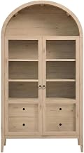 Wooden Curio Cabinet with Arched Glass Doors, Tall Arched Bookshelf and Display Cabinet with Glass Doors, Light Oak