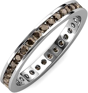 Round Smoky Quartz Channel Set Womens Eternity Ring Stackable 14K White Gold