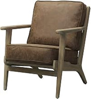 Furnifact PU-Upholstered Accent Chair with Solid Beech Wood Frame, Distressed-Finish Legs Arm Chair for Living Room Bedroom