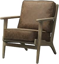 Furnifact PU-Upholstered Accent Chair with Solid Beech Wood Frame, Distressed-Finish Legs Arm Chair for Living Room Bedroom