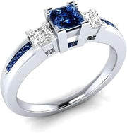 3 Stone Channel Ring Imitation Blue Topaz Band Princess Cut Engagement Ring For Women,Size6 Stylish Clever design