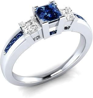 3 Stone Channel Ring Imitation Blue Topaz Band Princess Cut Engagement Ring For Women,Size6 Stylish Clever design