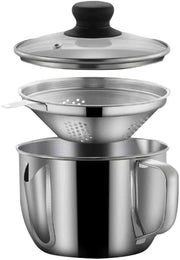 Elolicu Gravy Separator with Lid and Strainer, 1000ml Stainless Steel, Silver