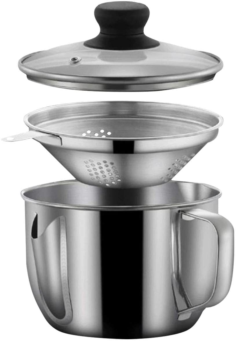Elolicu Gravy Separator with Lid and Strainer, 1000ml Stainless Steel, Silver