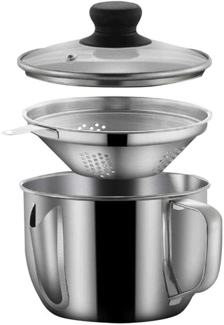 Elolicu Gravy Separator with Lid and Strainer, 1000ml Stainless Steel, Silver