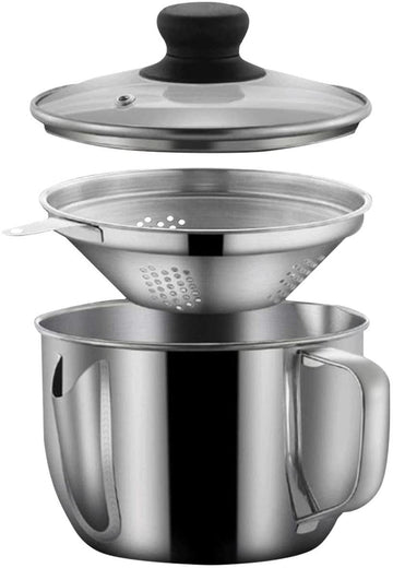 Elolicu Gravy Separator with Lid and Strainer, 1000ml Stainless Steel, Silver