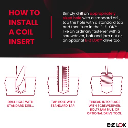 E-Z LOK Pack of 10 / 10 / 1/4-28 Internal Threads, 7/16-14 External Threads, 0.437 Length Thread Locking Inserts