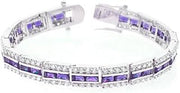 Rhodium Plated Bracelet Three Rows Purple Channel Silver Tone Lead Free 7.25"