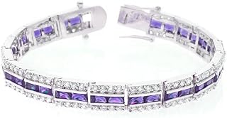 Rhodium Plated Bracelet Three Rows Purple Channel Silver Tone Lead Free 7.25"