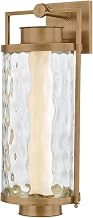 Troy Lighting Haddock Outdoor Wall Lantern | Patina Brass Solid Brass Frame | Hammered Water Glass Panel | Integrated LED Wet Rated Exterior Light | 9.5" W x 22.5" H | B4623-PBR
