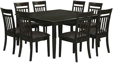 Furnifact Solid Wood Dining Furniture 9 Piece Set, Square Kitchen Table with Faux Leather Slatted-Back Chairs, Dining Room Set for 8
