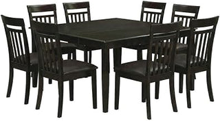 Furnifact Solid Wood Dining Furniture 9 Piece Set, Square Kitchen Table with Faux Leather Slatted-Back Chairs, Dining Room Set for 8