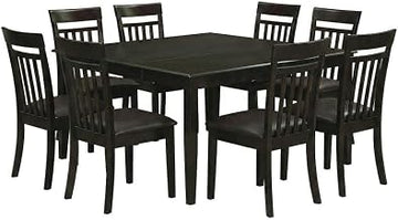 Furnifact Solid Wood Dining Furniture 9 Piece Set, Square Kitchen Table with Faux Leather Slatted-Back Chairs, Dining Room Set for 8