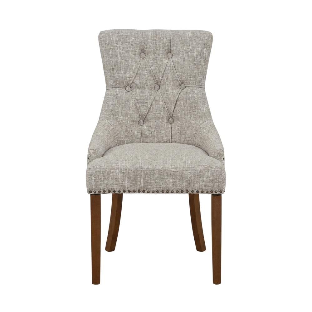 Linen-Upholstered Dining Chair Parsons Style with Legs by Furnifact – Wood, Mahogany, Pack of 2