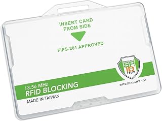 Horizontal RFID Blocking Badge Holder - Secure Dual ID Protector for CAC, TWIC, PIV, HSPD-12 Smart Cards - Durable Hard Plastic 2 Card Shielded Holder - Horizontal RFID ID Badge Case